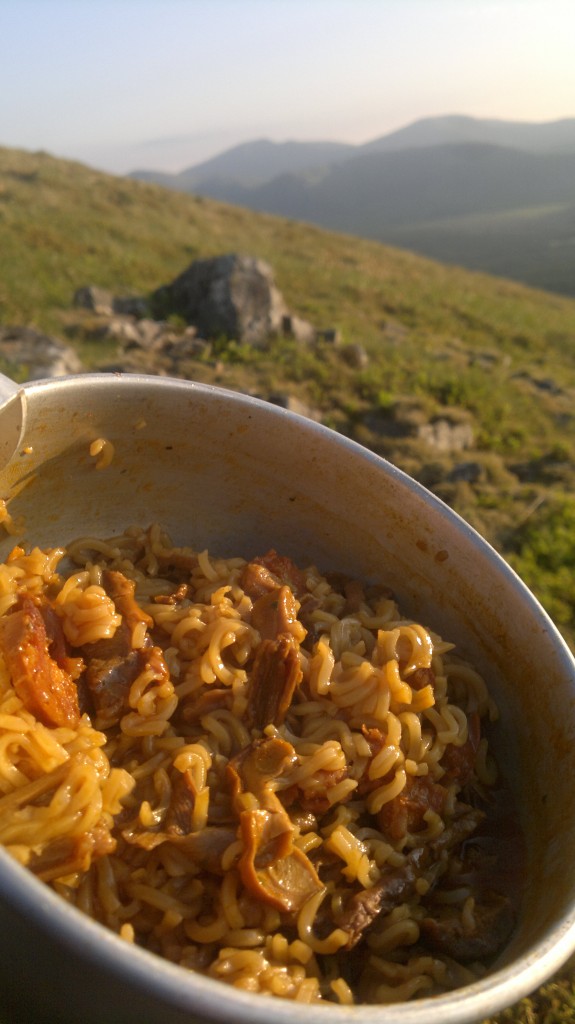 Cep, chorizo, reedmace flour + noodle stew