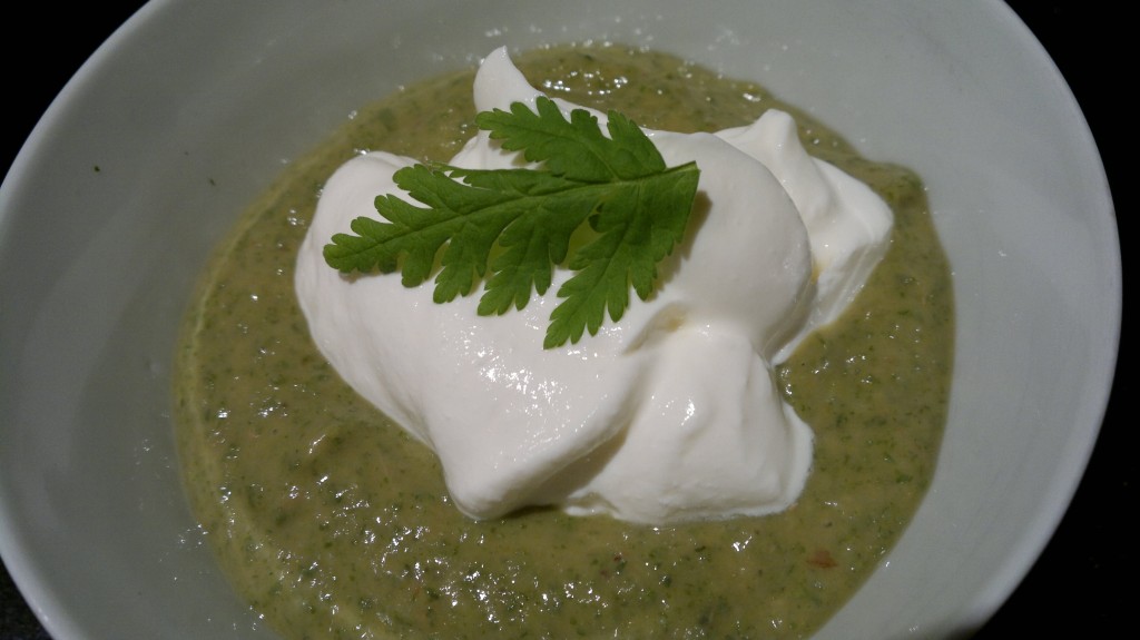 Japanese knotweed and sweet cicely puree, Galloway greek yogurt